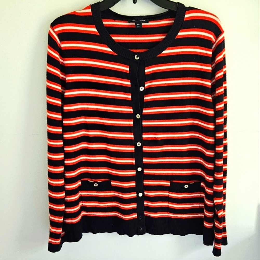 Tommy Hilfiger stripe cardigan red white navy blue